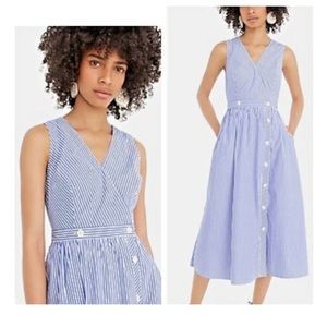 JCrew sleeveless striped poplin midi dress, wrap, size 8